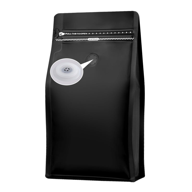 REMTAP Coffee Bags with Valve(50 pcs,16 oz/1 lb) Black High Barrier Aluminum Foil Flat Bottom Standing Empty Coffee Beans Storage Bag,Reusable Heat Sealable Side Zipper Pouches for Home or Store - Image 1